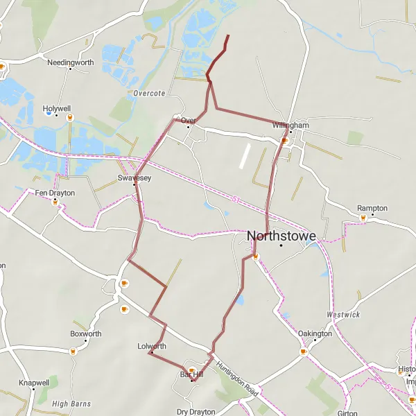Map miniature of "Exploring the Serene Countryside" cycling inspiration in East Anglia, United Kingdom. Generated by Tarmacs.app cycling route planner