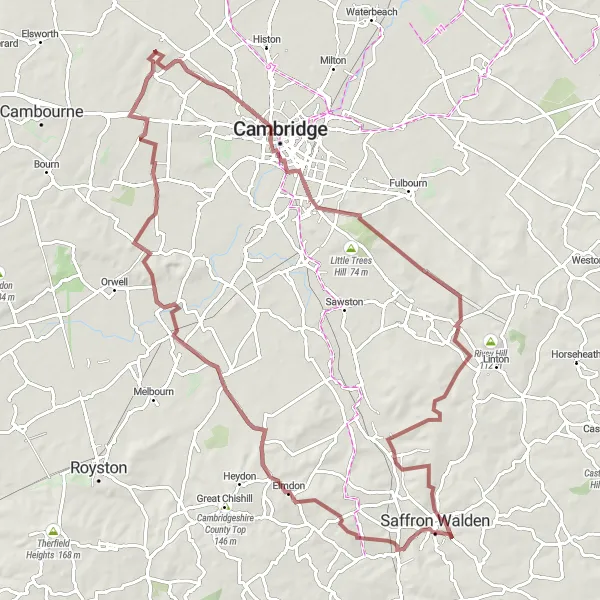 Map miniature of "Gravel Journey through Cambridgeshire" cycling inspiration in East Anglia, United Kingdom. Generated by Tarmacs.app cycling route planner