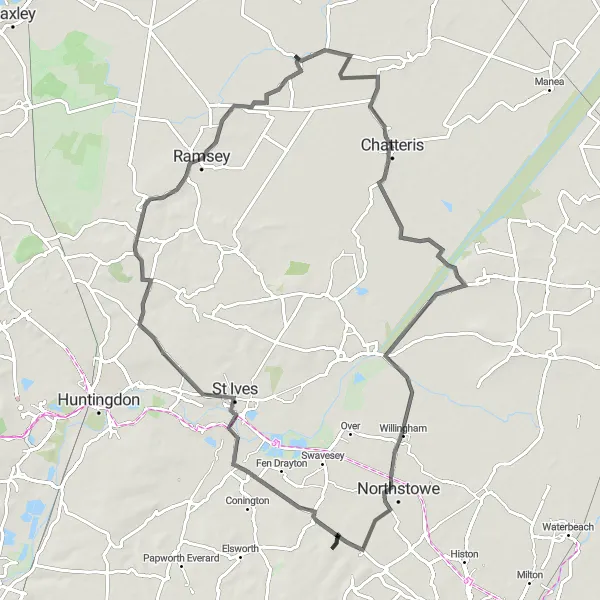 Map miniature of "St Ives Loop" cycling inspiration in East Anglia, United Kingdom. Generated by Tarmacs.app cycling route planner