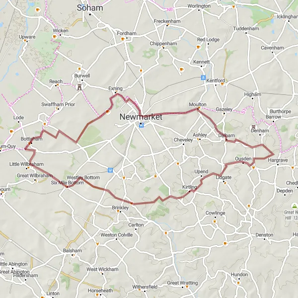 Map miniature of "Moulton Loop" cycling inspiration in East Anglia, United Kingdom. Generated by Tarmacs.app cycling route planner