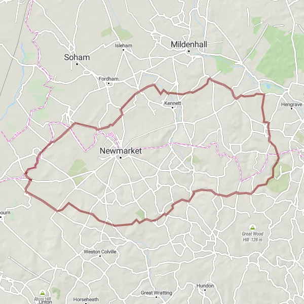 Map miniature of "Burwell and Beyond" cycling inspiration in East Anglia, United Kingdom. Generated by Tarmacs.app cycling route planner