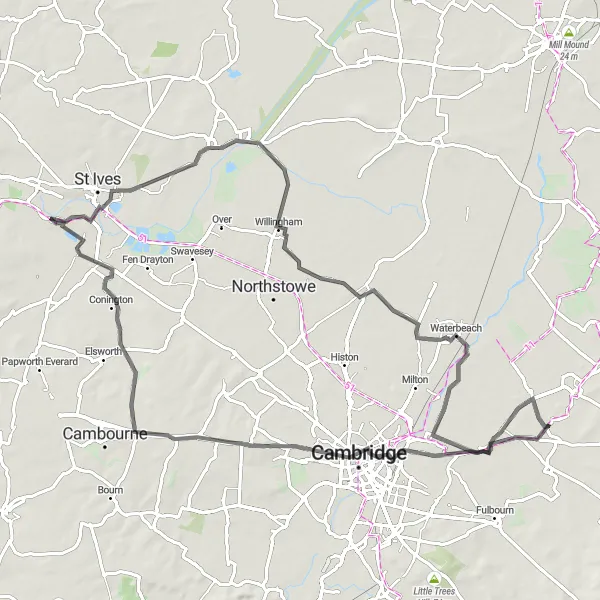 Map miniature of "Cambridge and Countryside Loop" cycling inspiration in East Anglia, United Kingdom. Generated by Tarmacs.app cycling route planner