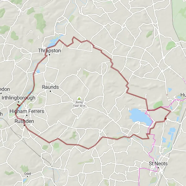Map miniature of "Exploring Fens and Woodlands" cycling inspiration in East Anglia, United Kingdom. Generated by Tarmacs.app cycling route planner