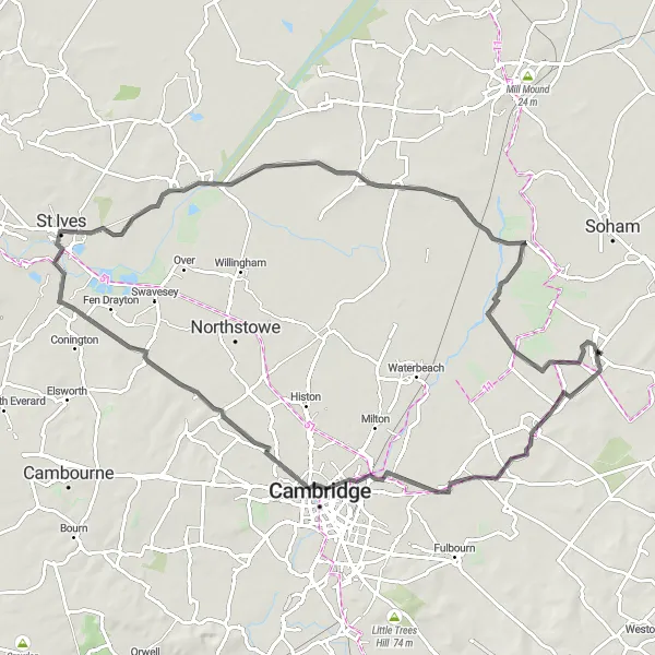 Map miniature of "Countryside Loop" cycling inspiration in East Anglia, United Kingdom. Generated by Tarmacs.app cycling route planner