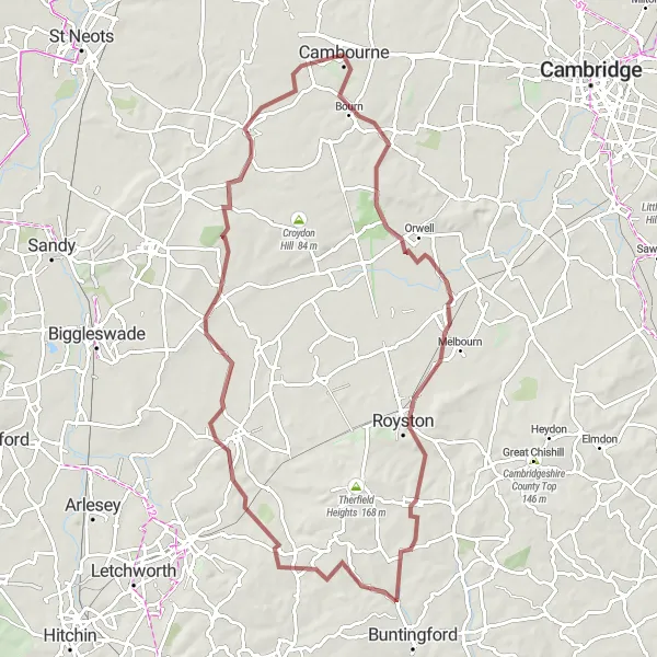 Map miniature of "The Ashwell Gravel Adventure" cycling inspiration in East Anglia, United Kingdom. Generated by Tarmacs.app cycling route planner