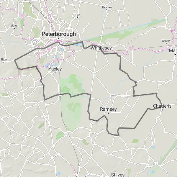 Map miniature of "The Fenland Circuit" cycling inspiration in East Anglia, United Kingdom. Generated by Tarmacs.app cycling route planner