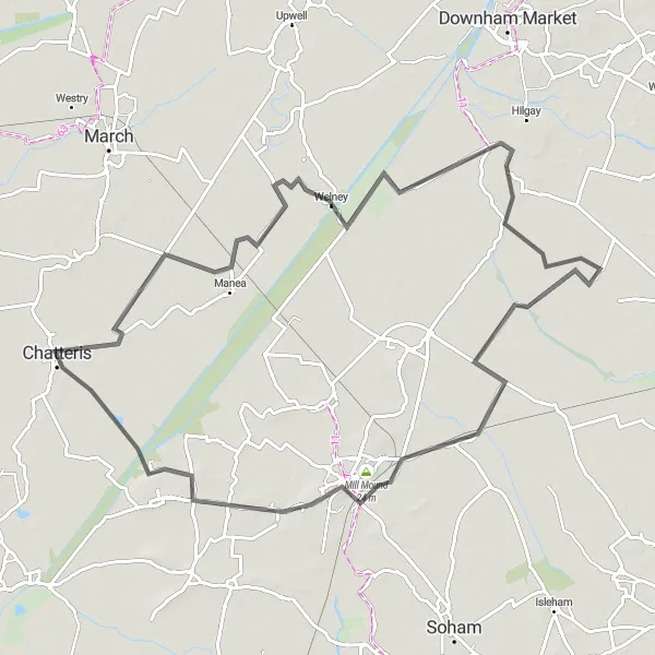 Map miniature of "Ely Expedition" cycling inspiration in East Anglia, United Kingdom. Generated by Tarmacs.app cycling route planner