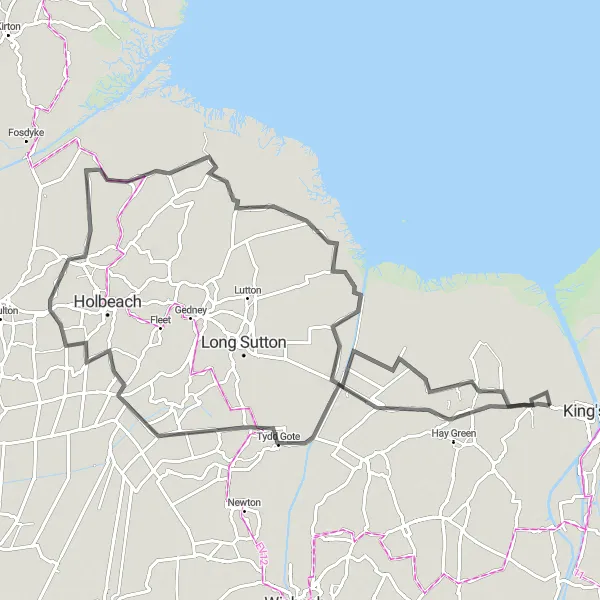 Map miniature of "Scenic Road Cycling Route from Clenchwarton to Clenchwarton" cycling inspiration in East Anglia, United Kingdom. Generated by Tarmacs.app cycling route planner