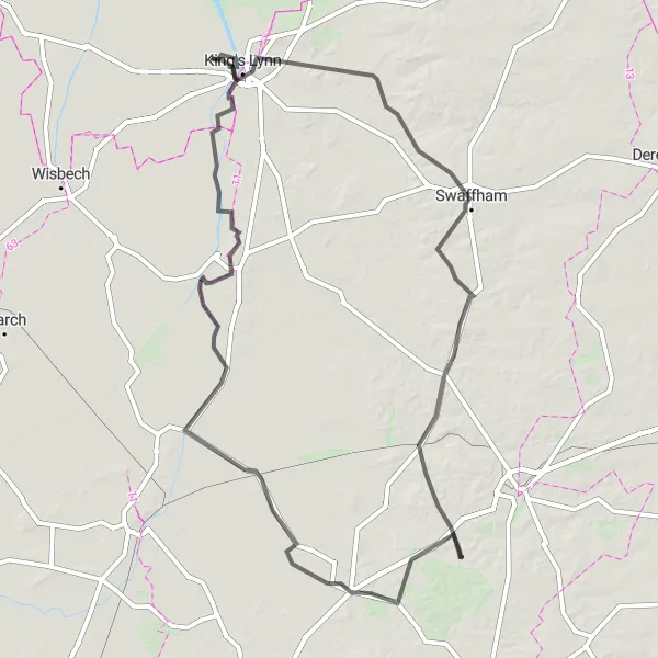 Map miniature of "East Anglian Loop" cycling inspiration in East Anglia, United Kingdom. Generated by Tarmacs.app cycling route planner
