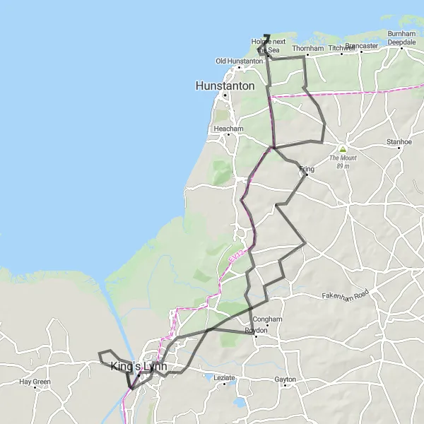 Map miniature of "Clenchwarton Adventure" cycling inspiration in East Anglia, United Kingdom. Generated by Tarmacs.app cycling route planner