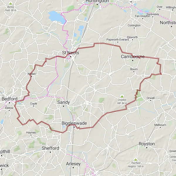 Map miniature of "Gravel Adventure in Cambridgeshire" cycling inspiration in East Anglia, United Kingdom. Generated by Tarmacs.app cycling route planner