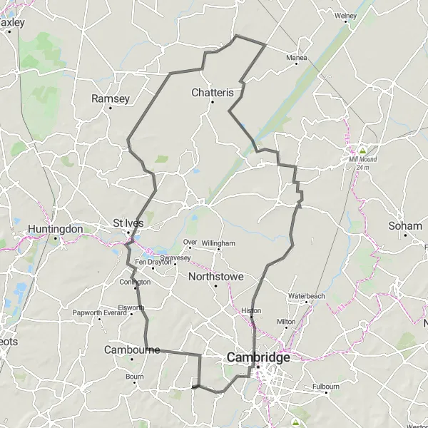 Map miniature of "The Fenland Loop" cycling inspiration in East Anglia, United Kingdom. Generated by Tarmacs.app cycling route planner