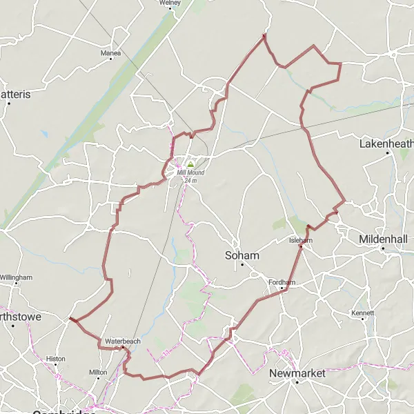 Map miniature of "Explore Cottenham Gravel Trails" cycling inspiration in East Anglia, United Kingdom. Generated by Tarmacs.app cycling route planner