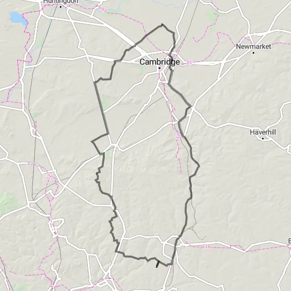 Map miniature of "Cottenham Hill Climbing Challenge" cycling inspiration in East Anglia, United Kingdom. Generated by Tarmacs.app cycling route planner