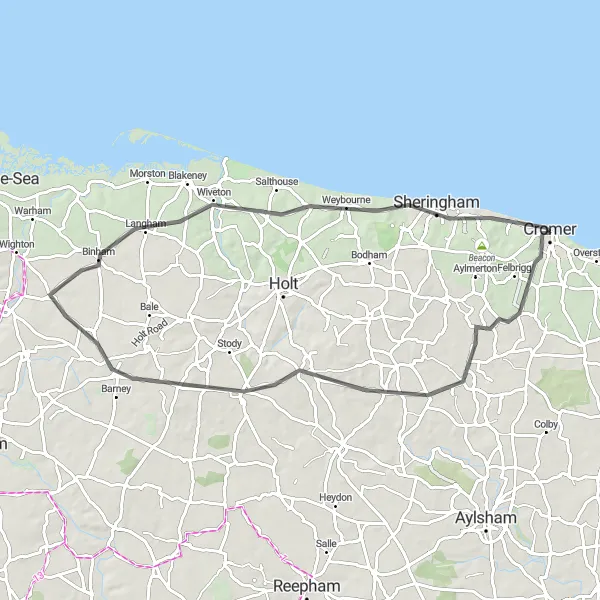 Map miniature of "A Journey Through History" cycling inspiration in East Anglia, United Kingdom. Generated by Tarmacs.app cycling route planner