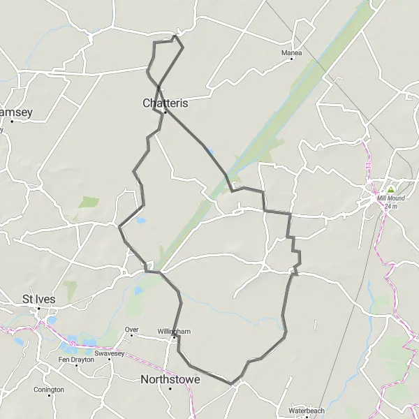 Map miniature of "Riverside Ramble" cycling inspiration in East Anglia, United Kingdom. Generated by Tarmacs.app cycling route planner