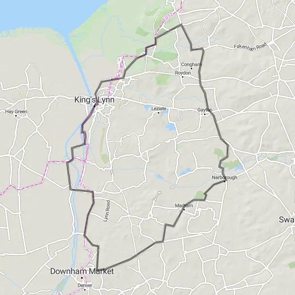 Map miniature of "King's Lynn Heritage Ride" cycling inspiration in East Anglia, United Kingdom. Generated by Tarmacs.app cycling route planner