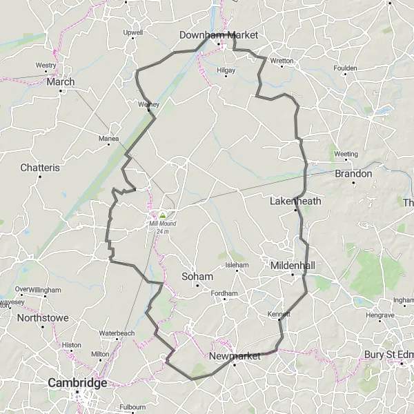 Map miniature of "West Norfolk Scenic Route" cycling inspiration in East Anglia, United Kingdom. Generated by Tarmacs.app cycling route planner