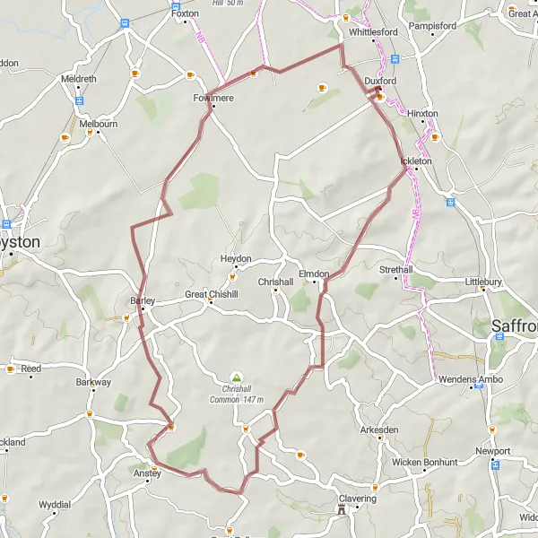 Map miniature of "Scenic Gravel Tour" cycling inspiration in East Anglia, United Kingdom. Generated by Tarmacs.app cycling route planner