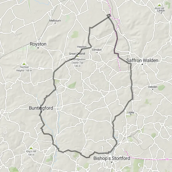 Map miniature of "Cambridgeshire Road Adventure" cycling inspiration in East Anglia, United Kingdom. Generated by Tarmacs.app cycling route planner