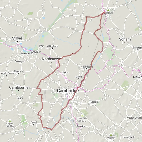 Map miniature of "Gravel Ride to Hardwick" cycling inspiration in East Anglia, United Kingdom. Generated by Tarmacs.app cycling route planner