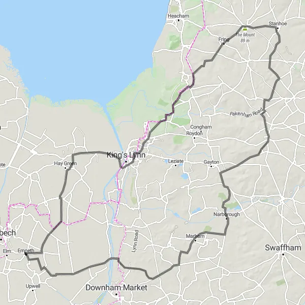 Map miniature of "Emneth Hungate Road Challenge" cycling inspiration in East Anglia, United Kingdom. Generated by Tarmacs.app cycling route planner