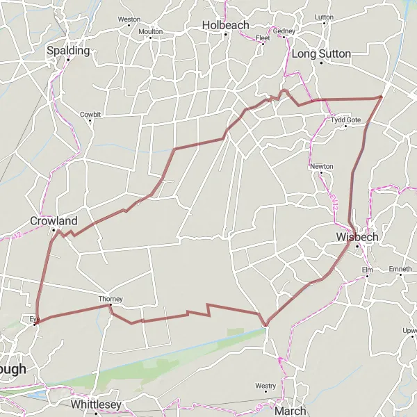 Map miniature of "Gravel Adventure" cycling inspiration in East Anglia, United Kingdom. Generated by Tarmacs.app cycling route planner