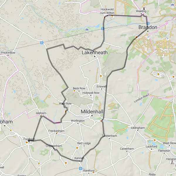 Map miniature of "Isleham Challenge" cycling inspiration in East Anglia, United Kingdom. Generated by Tarmacs.app cycling route planner