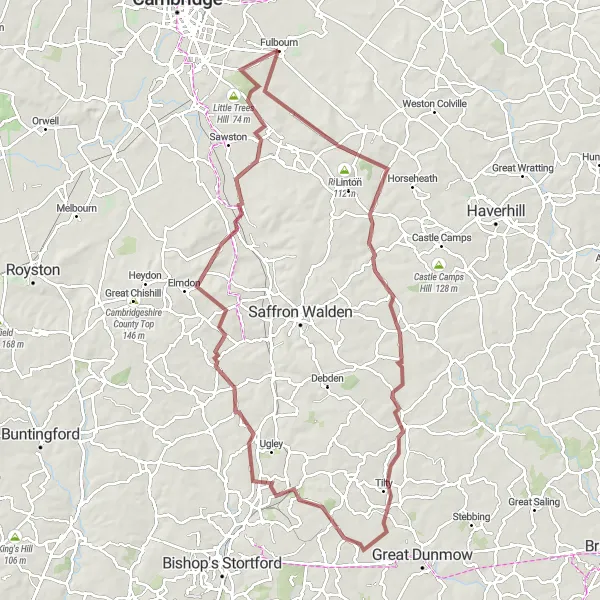 Map miniature of "The Gravel Gem" cycling inspiration in East Anglia, United Kingdom. Generated by Tarmacs.app cycling route planner