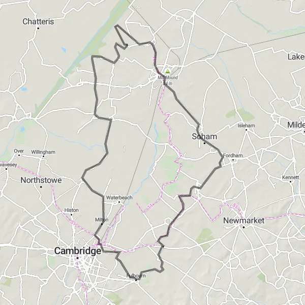 Map miniature of "The Ely Explorer" cycling inspiration in East Anglia, United Kingdom. Generated by Tarmacs.app cycling route planner