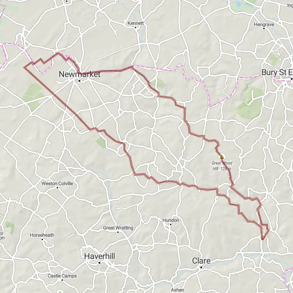 Map miniature of "The Historical Gravel Ride" cycling inspiration in East Anglia, United Kingdom. Generated by Tarmacs.app cycling route planner