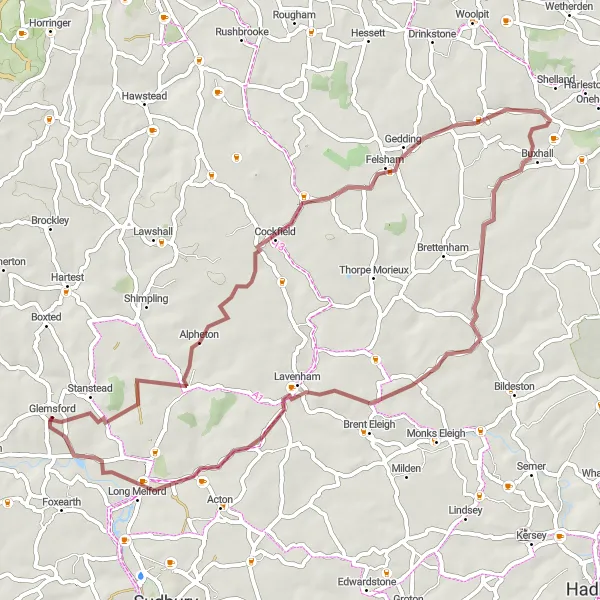 Map miniature of "The Gravel Adventure" cycling inspiration in East Anglia, United Kingdom. Generated by Tarmacs.app cycling route planner