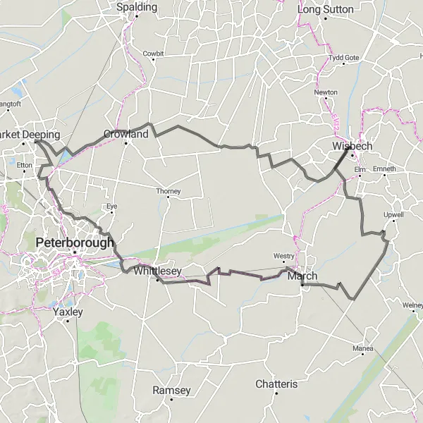 Map miniature of "Discovering the Fenland" cycling inspiration in East Anglia, United Kingdom. Generated by Tarmacs.app cycling route planner