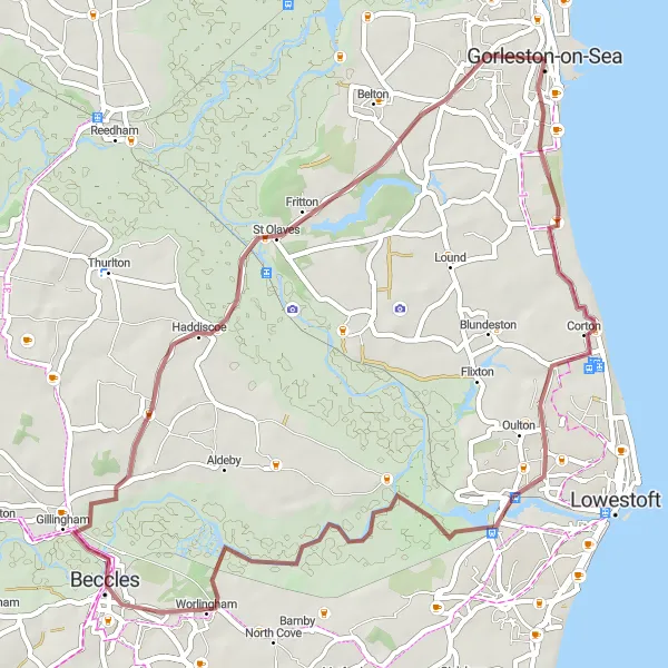 Map miniature of "Off-Road Adventure" cycling inspiration in East Anglia, United Kingdom. Generated by Tarmacs.app cycling route planner