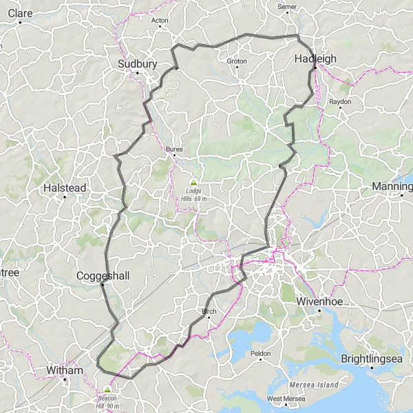Map miniature of "Tiptree Explorer" cycling inspiration in East Anglia, United Kingdom. Generated by Tarmacs.app cycling route planner