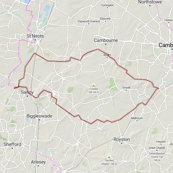 Map miniature of "Harston Gravel Explorer" cycling inspiration in East Anglia, United Kingdom. Generated by Tarmacs.app cycling route planner