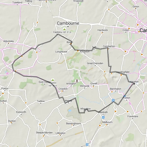 Map miniature of "Charming Countryside Twilight" cycling inspiration in East Anglia, United Kingdom. Generated by Tarmacs.app cycling route planner