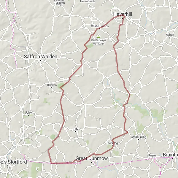 Map miniature of "Gravel Adventure: Rural Haverhill" cycling inspiration in East Anglia, United Kingdom. Generated by Tarmacs.app cycling route planner