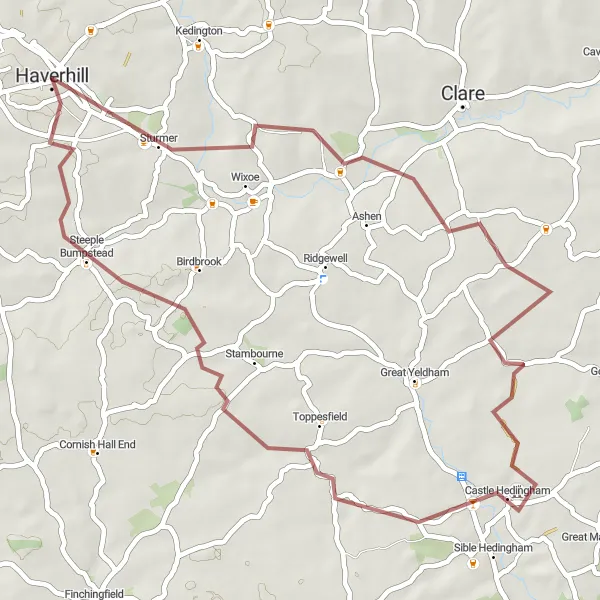 Map miniature of "Hidden Gravel Gems" cycling inspiration in East Anglia, United Kingdom. Generated by Tarmacs.app cycling route planner