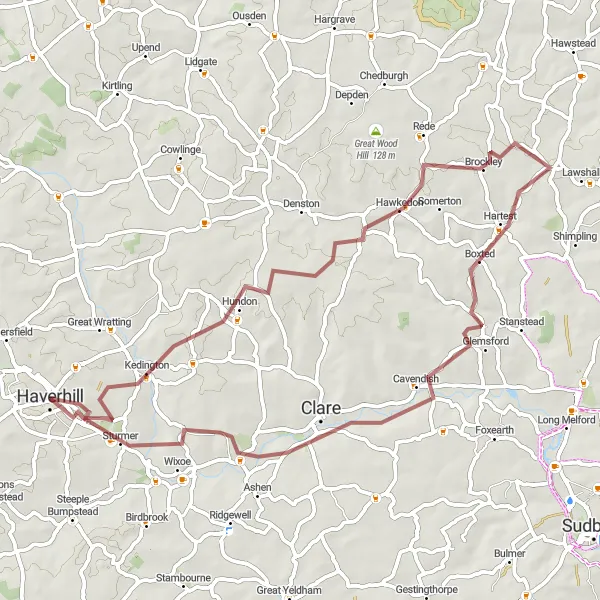 Map miniature of "Gravel Adventure" cycling inspiration in East Anglia, United Kingdom. Generated by Tarmacs.app cycling route planner