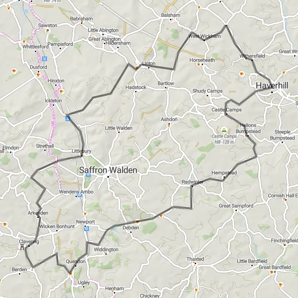 Map miniature of "East Anglian Odyssey" cycling inspiration in East Anglia, United Kingdom. Generated by Tarmacs.app cycling route planner