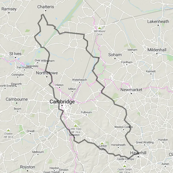 Map miniature of "Bartlow Circuit" cycling inspiration in East Anglia, United Kingdom. Generated by Tarmacs.app cycling route planner