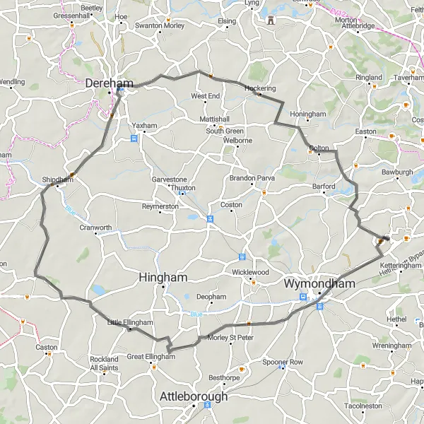 Map miniature of "St Botolph's Loop" cycling inspiration in East Anglia, United Kingdom. Generated by Tarmacs.app cycling route planner