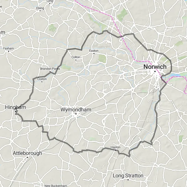 Map miniature of "Stoke Holy Cross Loop" cycling inspiration in East Anglia, United Kingdom. Generated by Tarmacs.app cycling route planner