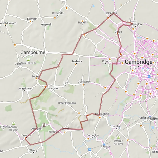 Map miniature of "The Barton Loop" cycling inspiration in East Anglia, United Kingdom. Generated by Tarmacs.app cycling route planner