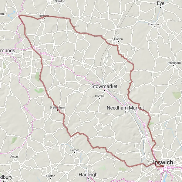 Map miniature of "The Gravel Adventure" cycling inspiration in East Anglia, United Kingdom. Generated by Tarmacs.app cycling route planner