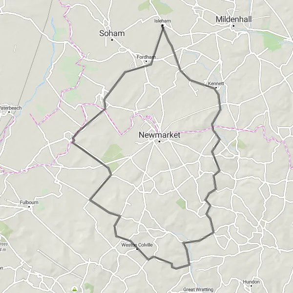 Map miniature of "Scenic Suffolk Ride" cycling inspiration in East Anglia, United Kingdom. Generated by Tarmacs.app cycling route planner