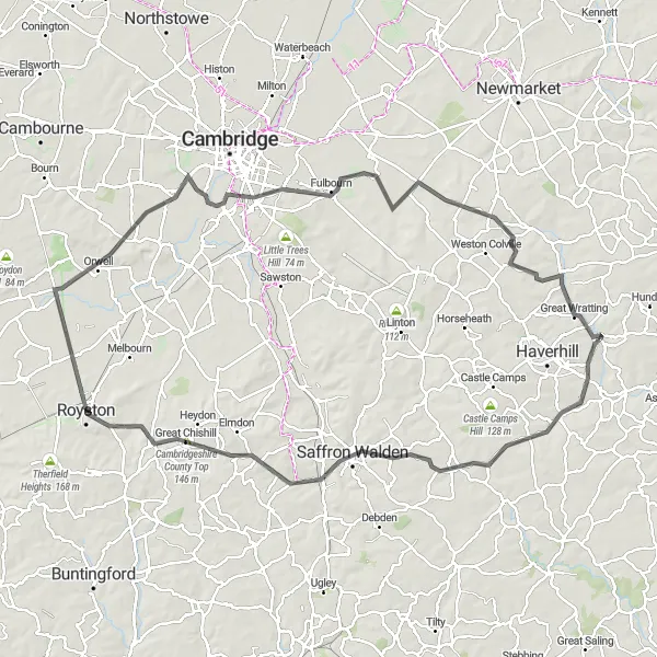 Map miniature of "The East Anglian Loop" cycling inspiration in East Anglia, United Kingdom. Generated by Tarmacs.app cycling route planner