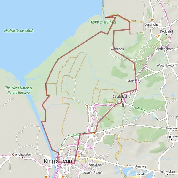 Map miniature of "The Coastal Gravel Adventure" cycling inspiration in East Anglia, United Kingdom. Generated by Tarmacs.app cycling route planner