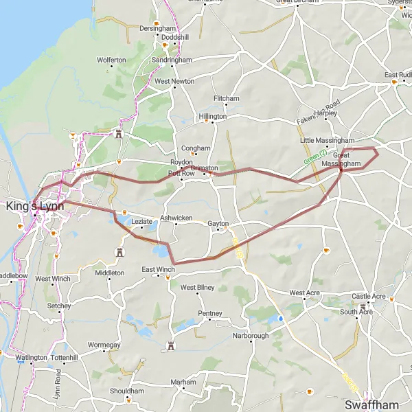 Map miniature of "The Countryside Gravel Delight" cycling inspiration in East Anglia, United Kingdom. Generated by Tarmacs.app cycling route planner